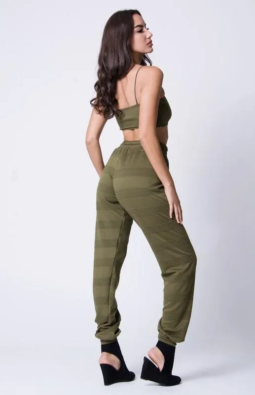 Solid Texture Spaghetti Straps Jogger Set