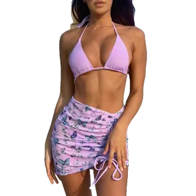 Spice Girls' String High Waist Swimsuit With Butterfly Print 3 Piece