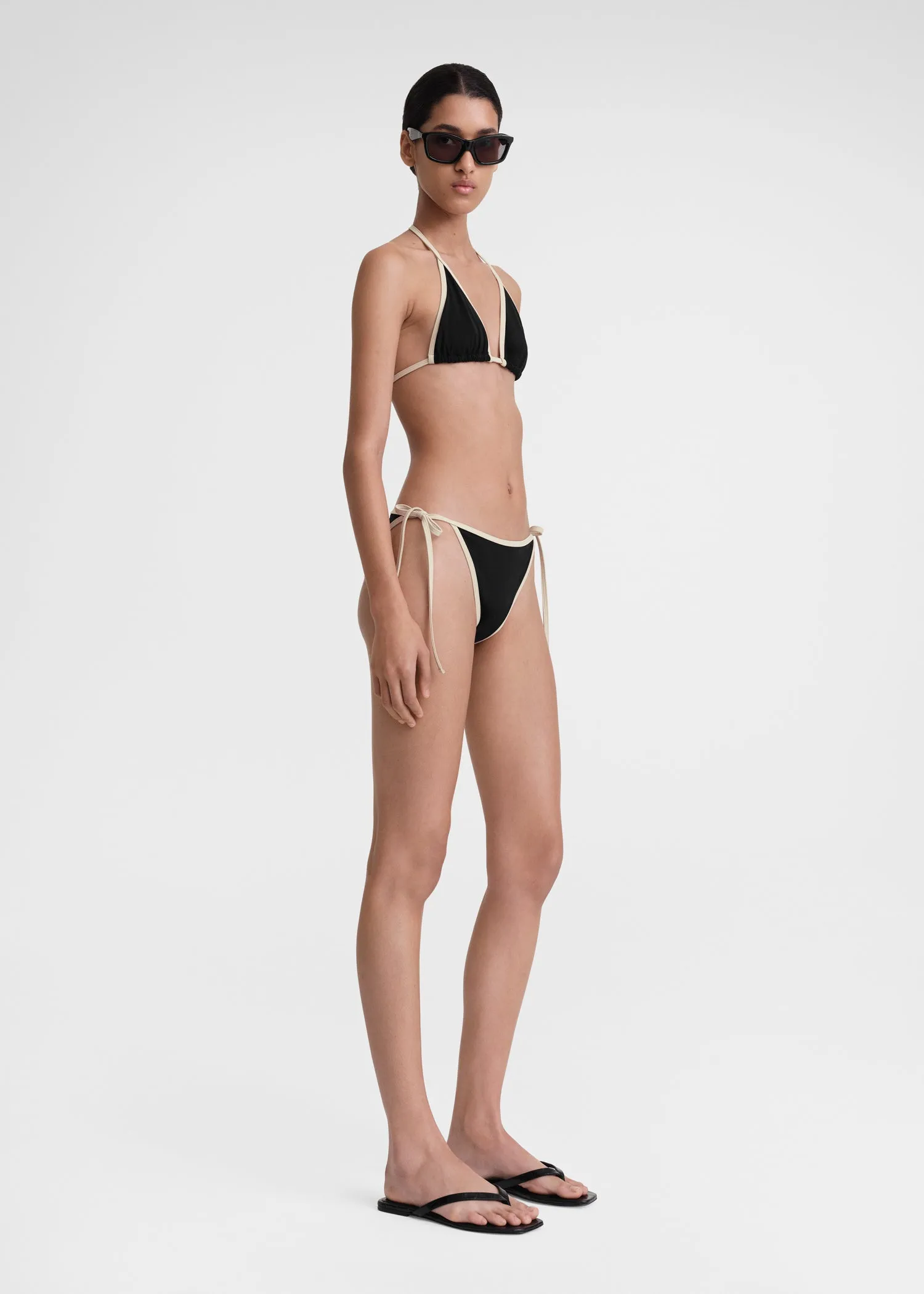 Stripe tie bikini bottoms black