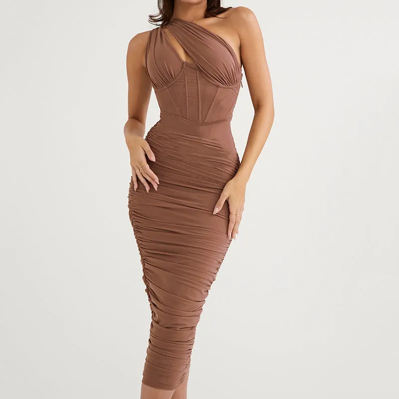 TastyHottie - Juliet Collar Ruched Maxi Dress