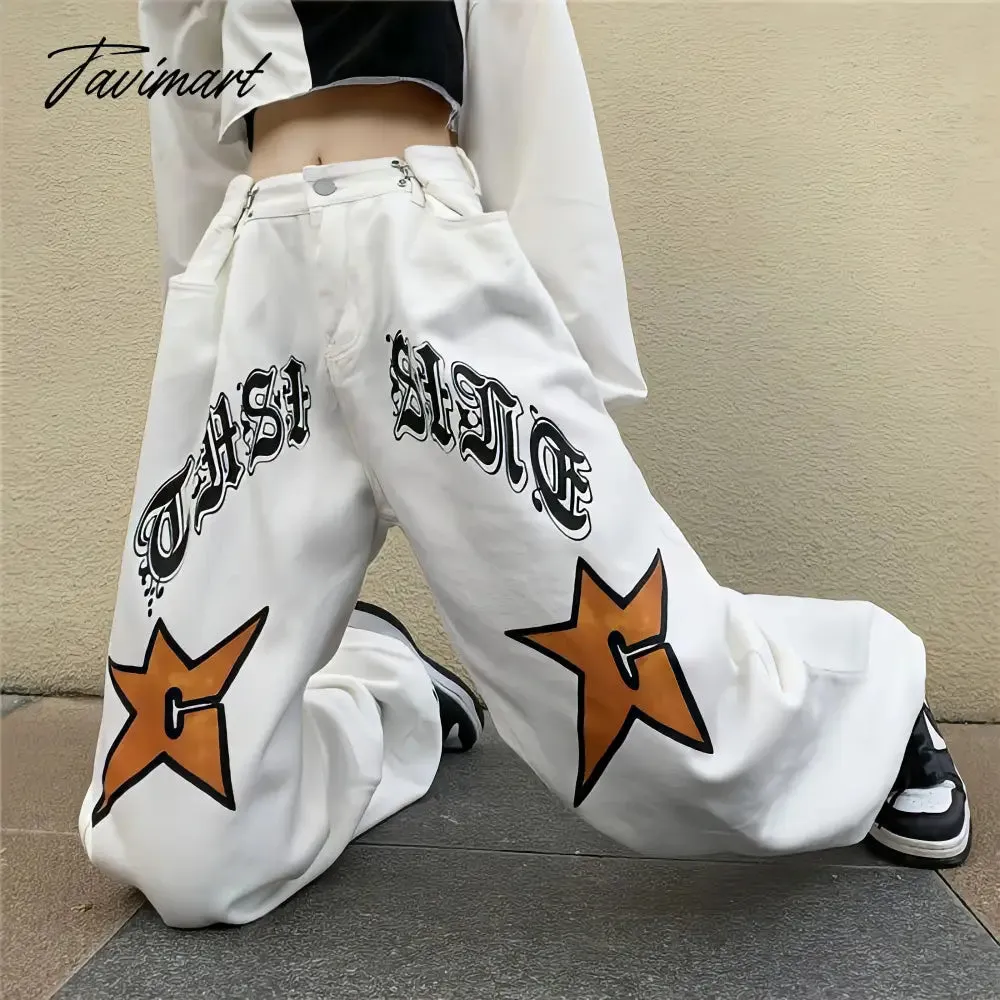 Tavimart White New Jeans Women Y2k Baggy Hippie Pants  Boyfriend Style Vintage High Waist Versatile Straight Leg Mopping Casual Trousers