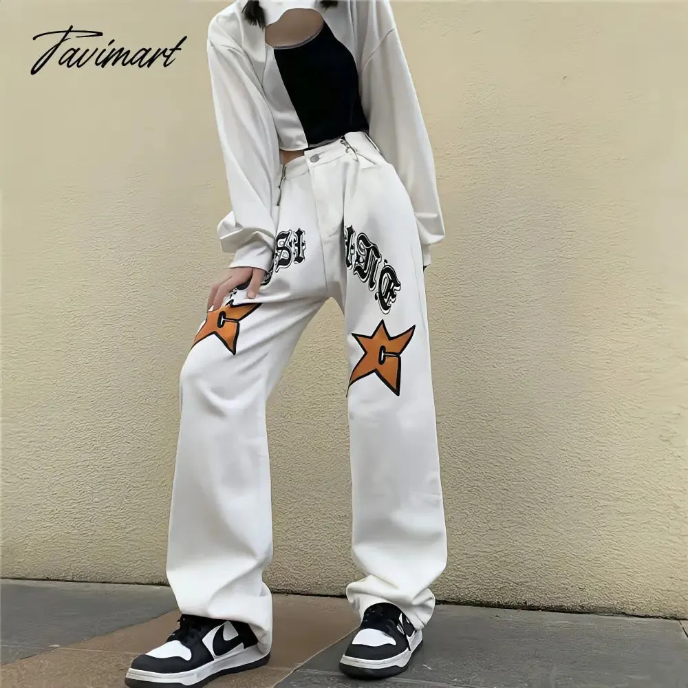 Tavimart White New Jeans Women Y2k Baggy Hippie Pants  Boyfriend Style Vintage High Waist Versatile Straight Leg Mopping Casual Trousers