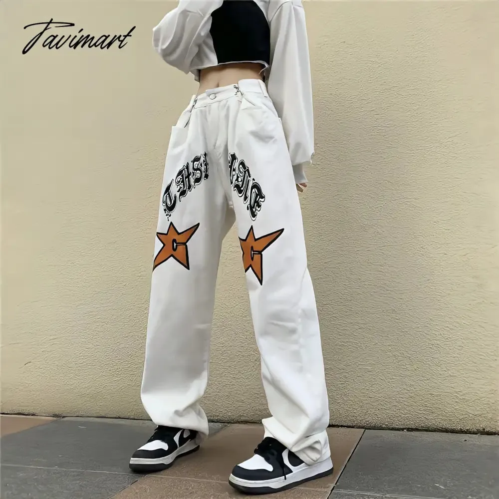 Tavimart White New Jeans Women Y2k Baggy Hippie Pants  Boyfriend Style Vintage High Waist Versatile Straight Leg Mopping Casual Trousers