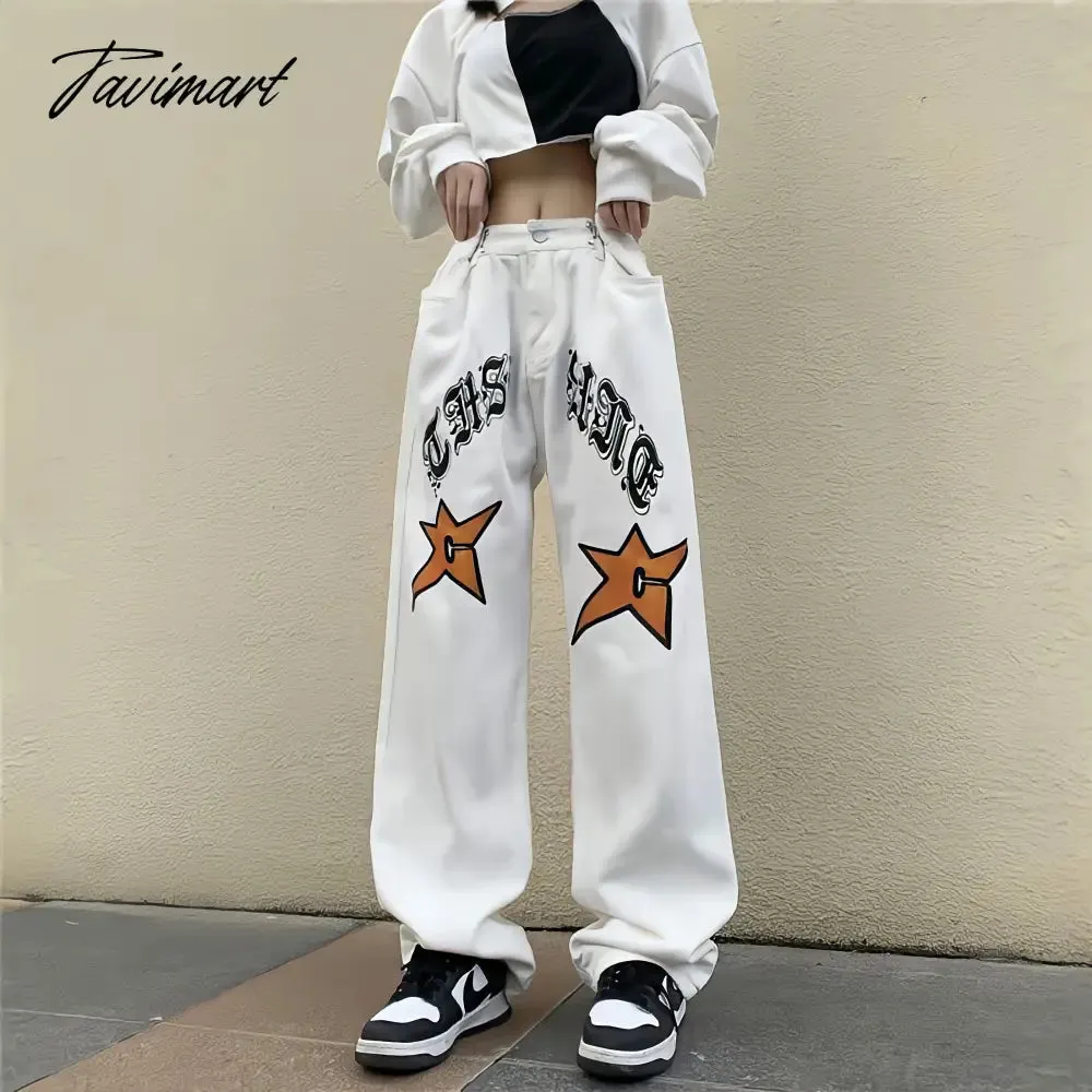 Tavimart White New Jeans Women Y2k Baggy Hippie Pants  Boyfriend Style Vintage High Waist Versatile Straight Leg Mopping Casual Trousers