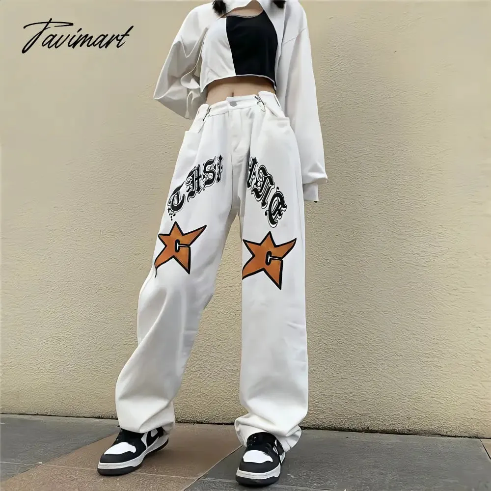 Tavimart White New Jeans Women Y2k Baggy Hippie Pants  Boyfriend Style Vintage High Waist Versatile Straight Leg Mopping Casual Trousers