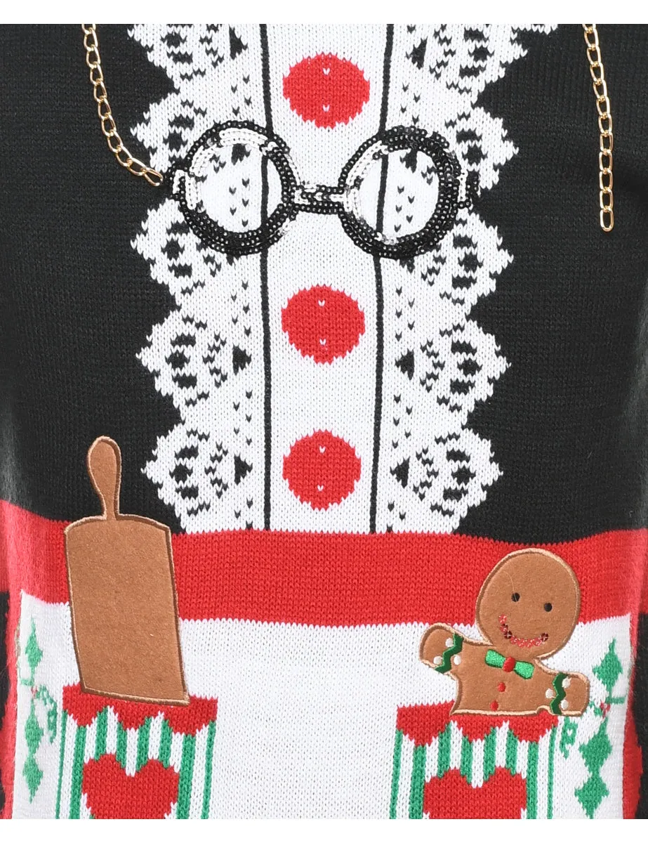 Teddy Bear Print Christmas Jumper - M