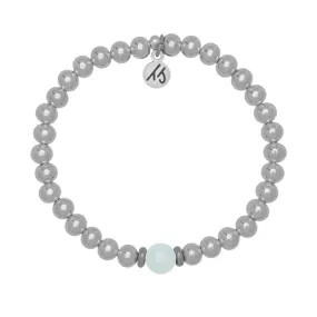 The Cape Bracelet - Silver Steel with Blue Aquamarine Ball