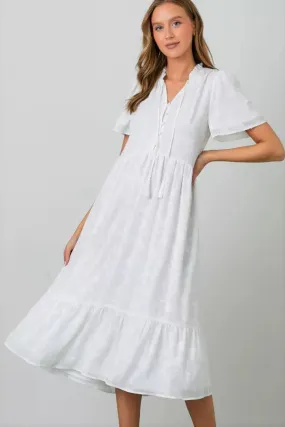 The Darlene Textured Boho Maxi Dress in Off White