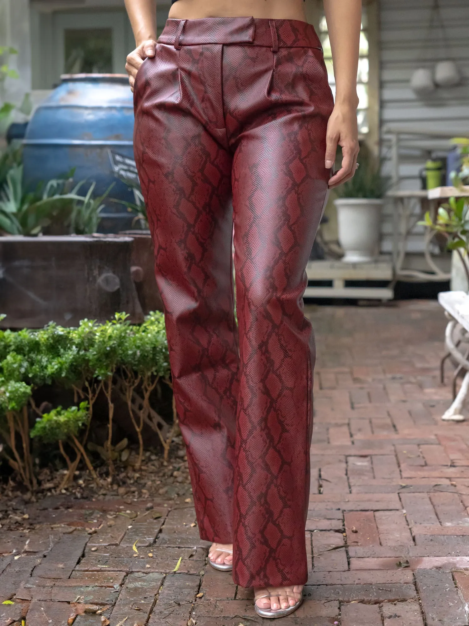 Tonal Snake Print Straight Leg Pants