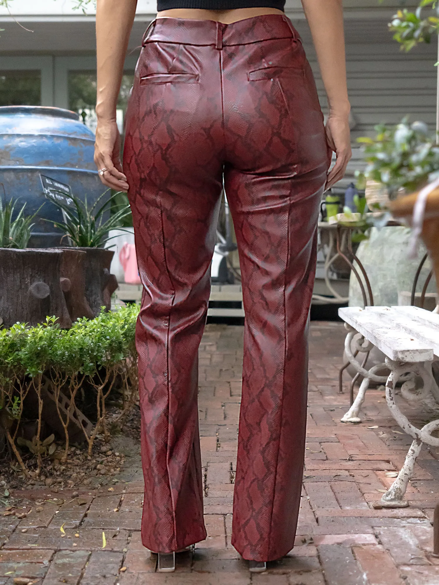 Tonal Snake Print Straight Leg Pants