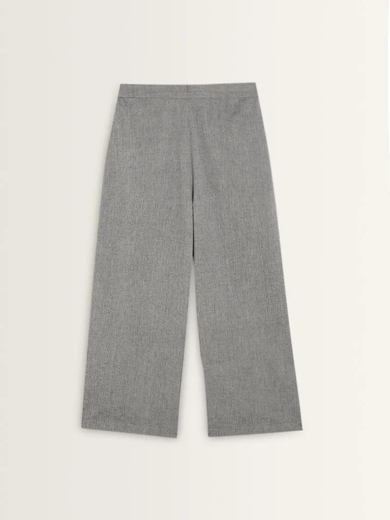 Utsa Grey High-Rise Straight Cotton Pants