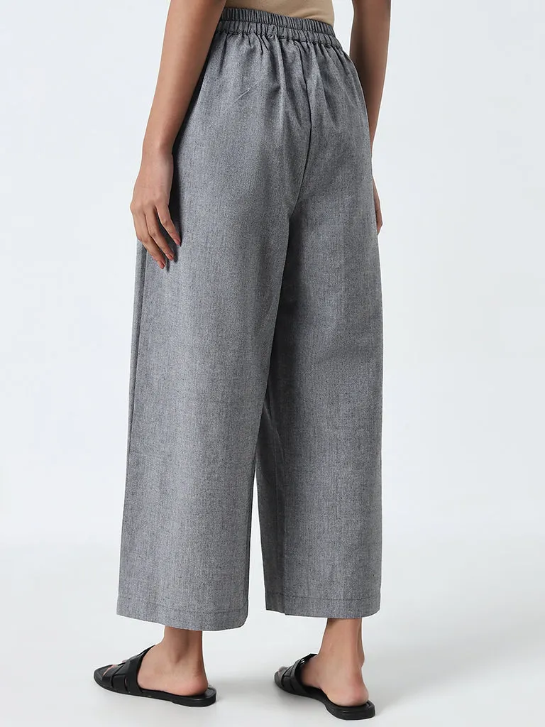 Utsa Grey High-Rise Straight Cotton Pants