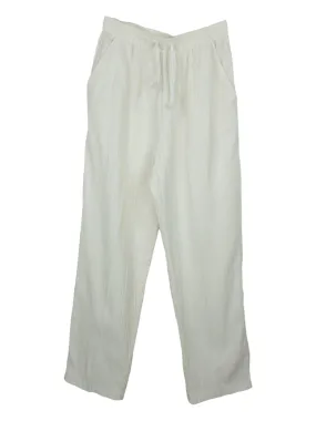 Vintage 90s Y2K White Minimalist Relaxed Fit Solid White Trouser Pants with Elasticated Waist and Drawstring | 32 Inch Waist