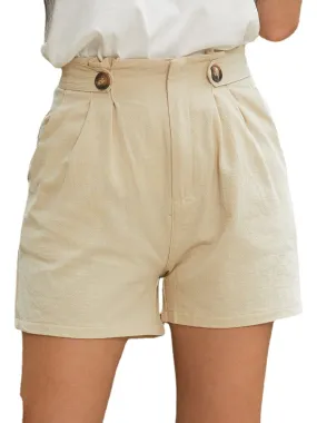 Women High Waist Ruffle Button Design Wild Daily Casual Shorts