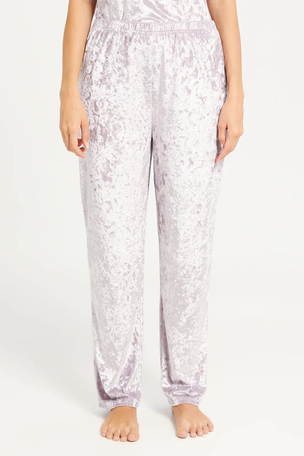 Women Lilac Crushed Velvet Long Pant Cami Set (2 Piece)