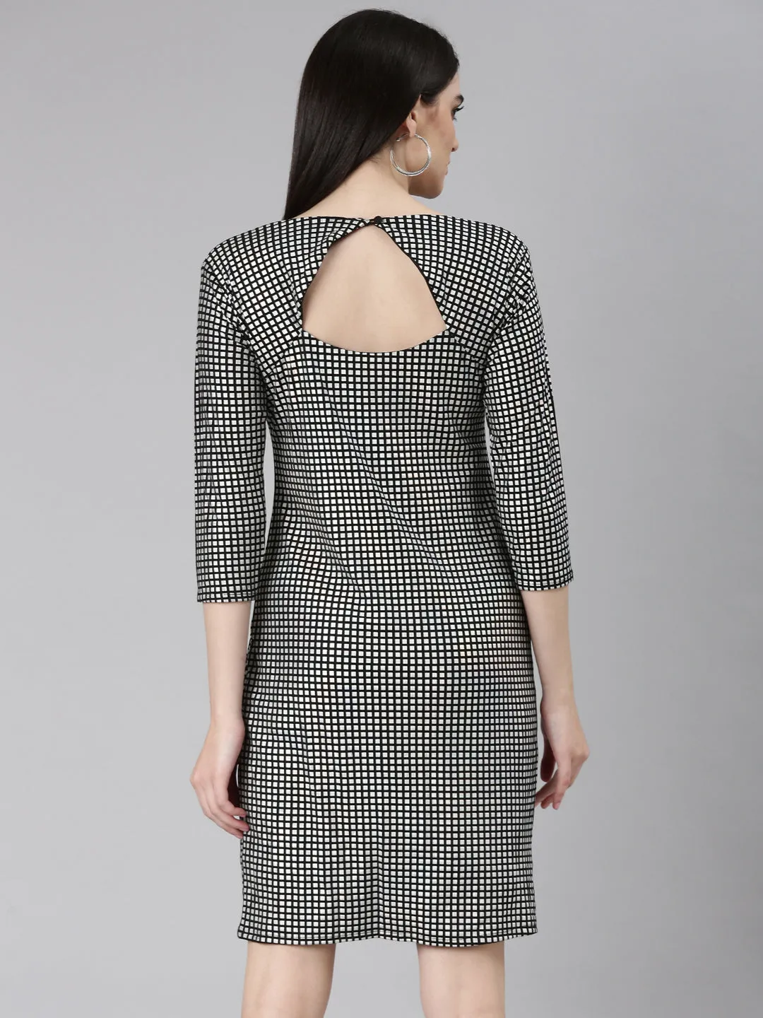 Women Silver Checked Bodycon Dress