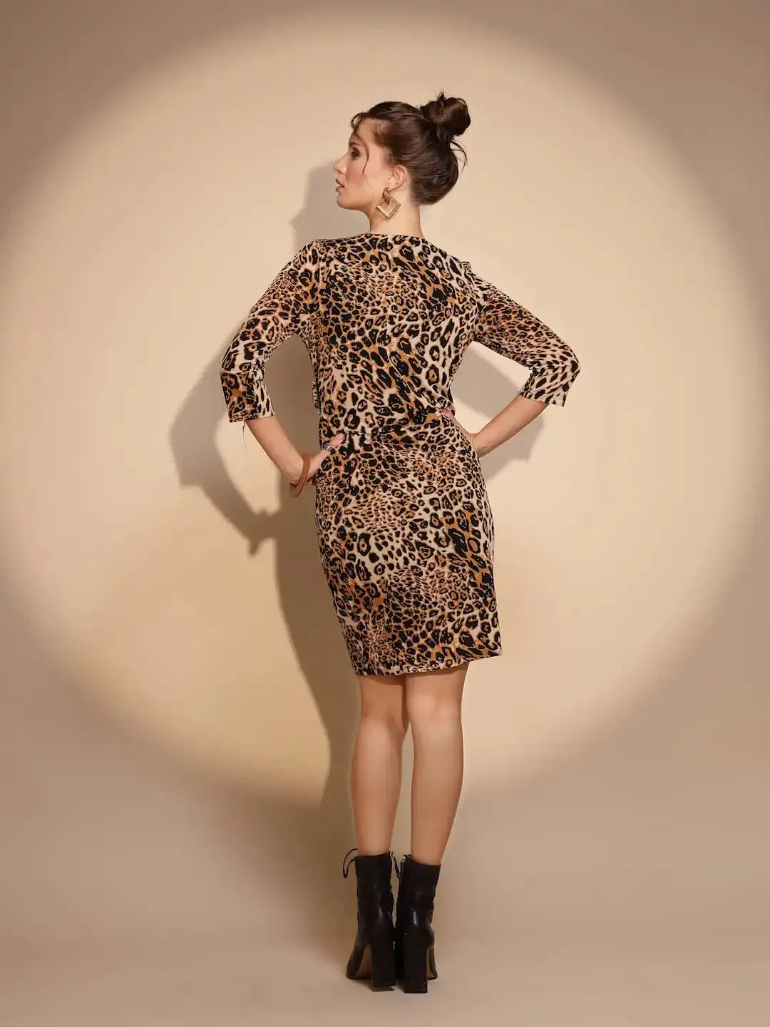 Women's Printed V-Neck Brown Dress