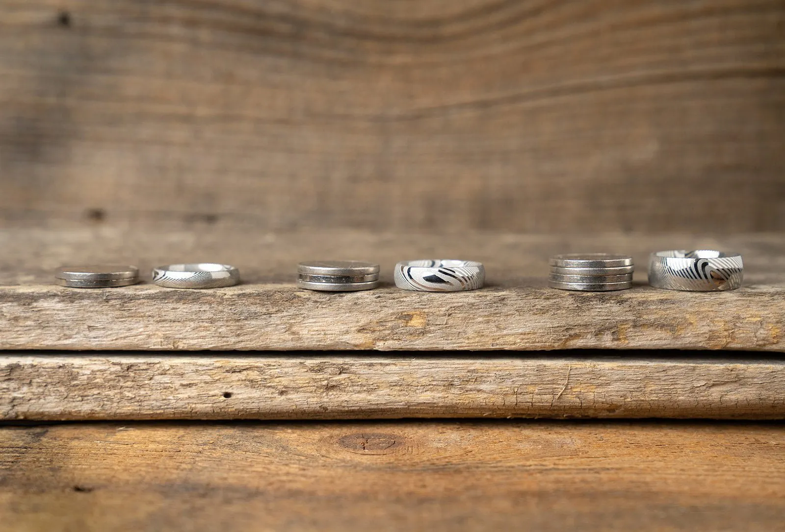 Wood Grain Damascus Steel Ring - Minimalist