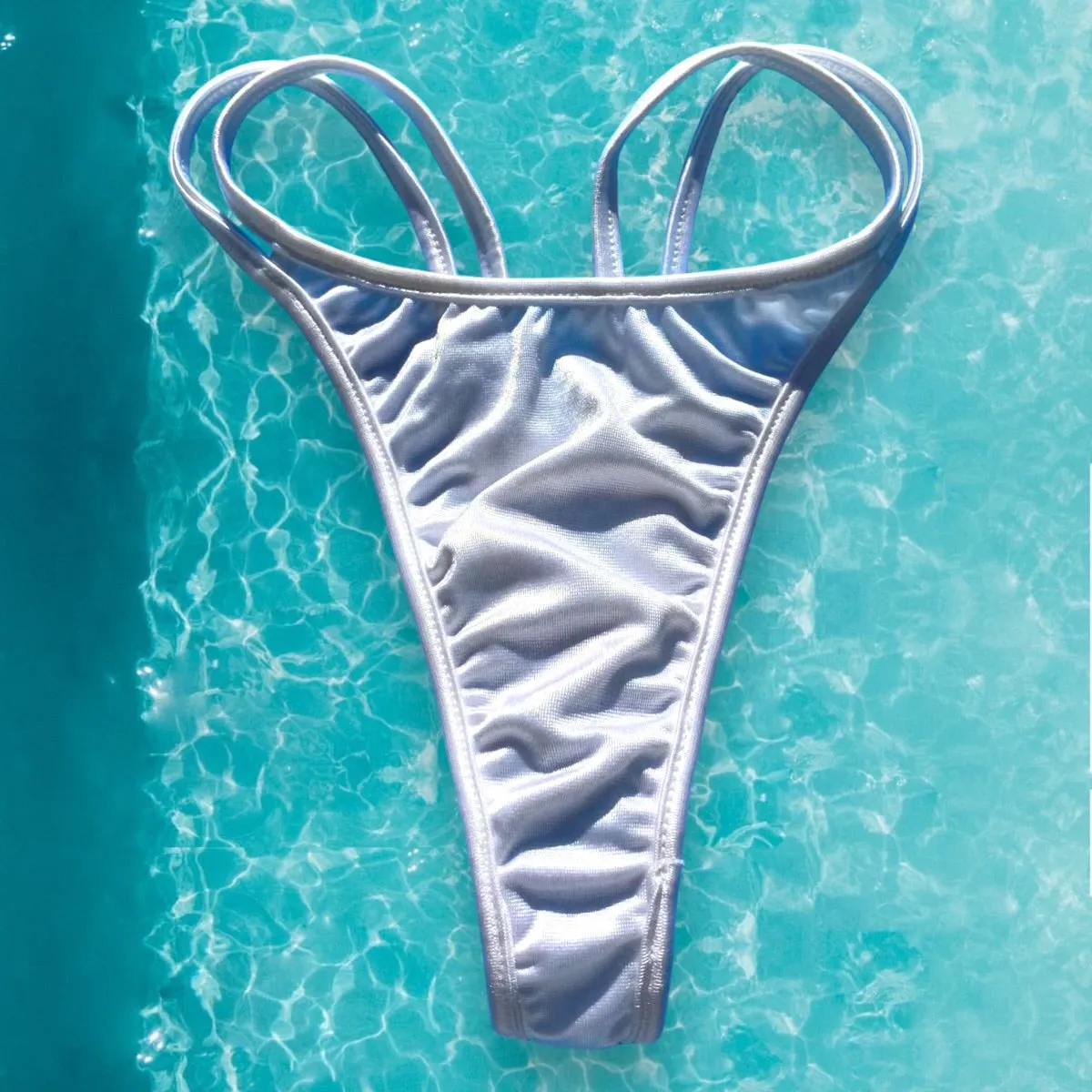 Y2K Double Strap Thong Bikini Bottom | Ice White Glam